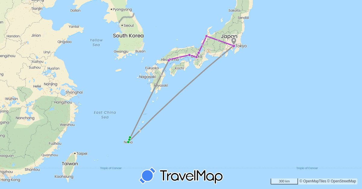 TravelMap itinerary: driving, bus, plane, train in Japan (Asia)